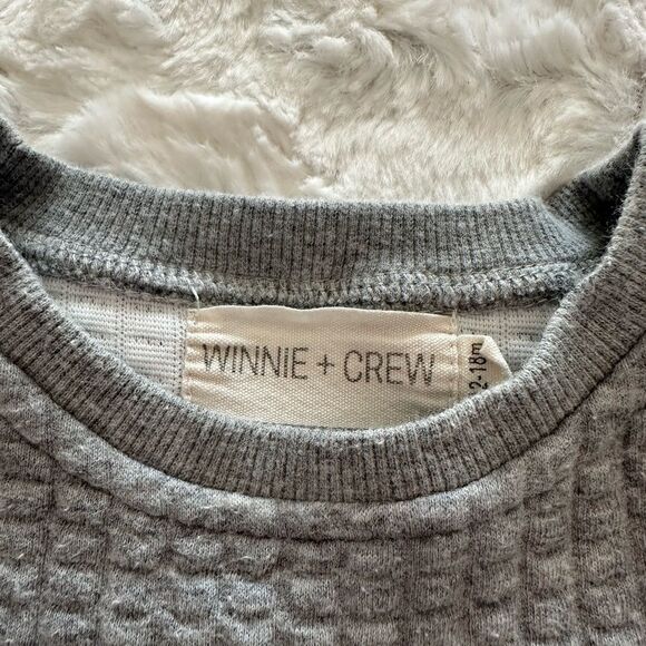 Winnie + Krew Gray Waffle Knit Jumpsuit One Piece Snap Long Sleeve Size 12-18m - Picture 5 of 5